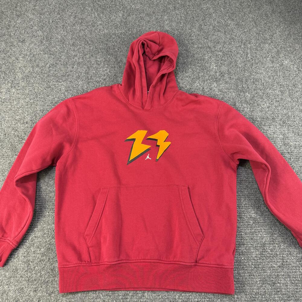 Jordan Hoodie Mens Large Red Pullover Sweatshirt Lightning Bolt Graphic Jumpman